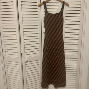 STAUD Diagonal Striped Dress in Black and Brown